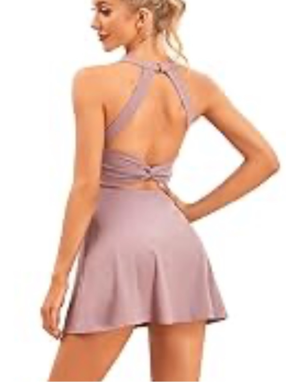 Backless Mauve A-Line Women’s Dress with Crisscross Straps